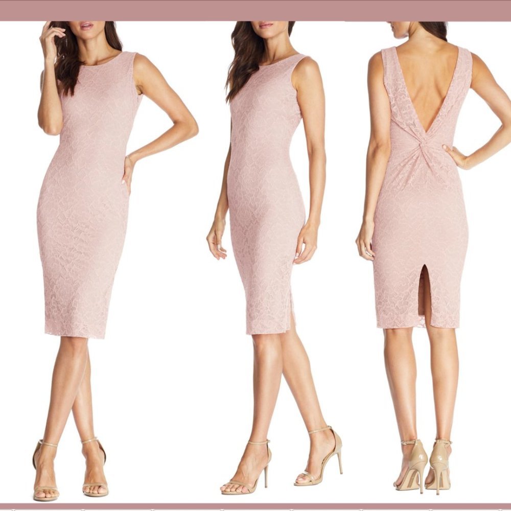 NWT $148 Dress the Population [ Medium ] Kendra Lace‎ Body-Con Dress Blush #Q265